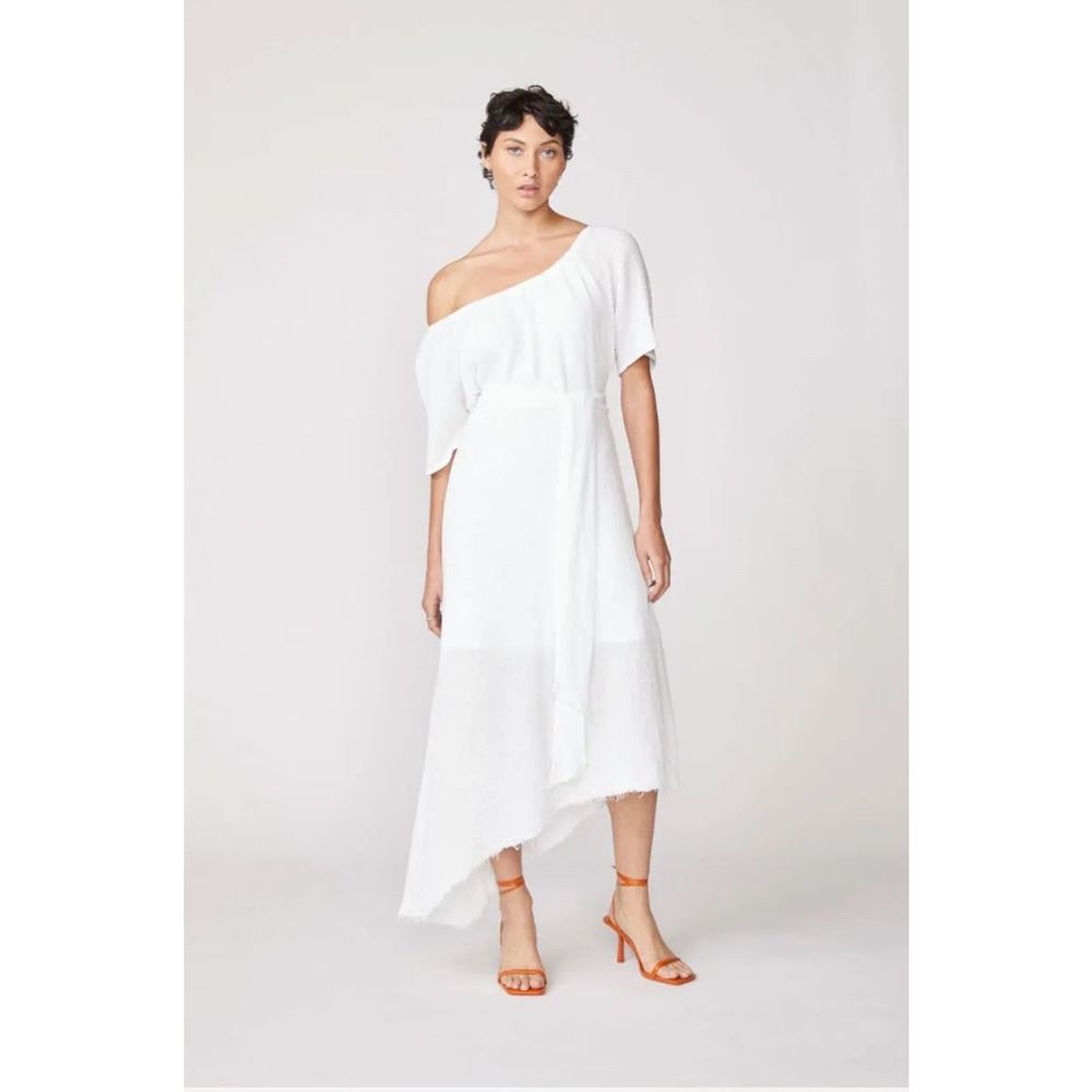 New Stateside Gauze One Shoulder Dress - White Size Large